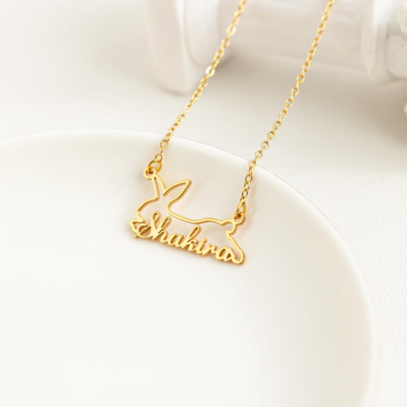 Custom Name Rabbit Necklace, Personalized Name Bunny Necklace, Easter Necklace, Bunny Necklace Easter Jewelry, Rabbit Lover Gift