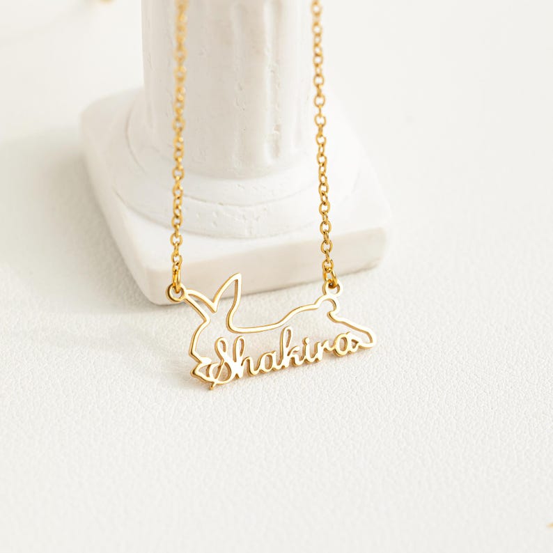 Custom Name Rabbit Necklace, Personalized Name Bunny Necklace, Easter Necklace, Bunny Necklace Easter Jewelry, Rabbit Lover Gift