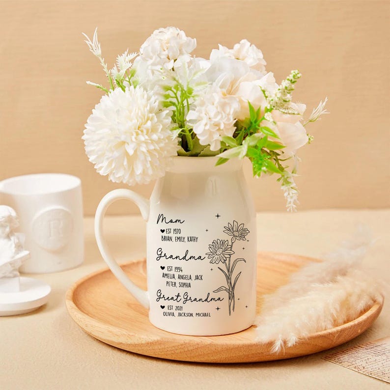 Personalized Great Grandmother Flower Vase, Great Grandma Gifts, Nana Floral Vase with Kids Name, Birthday Gifts for Mom, Mothers Day Gifts