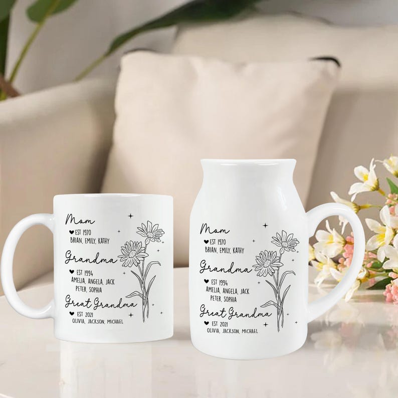 Personalized Great Grandmother Flower Vase, Great Grandma Gifts, Nana Floral Vase with Kids Name, Birthday Gifts for Mom, Mothers Day Gifts