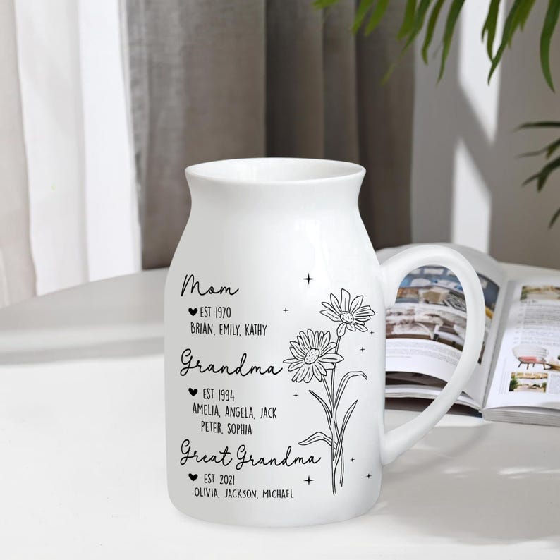 Personalized Great Grandmother Flower Vase, Great Grandma Gifts, Nana Floral Vase with Kids Name, Birthday Gifts for Mom, Mothers Day Gifts