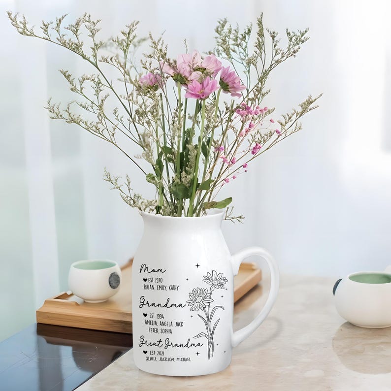 Personalized Great Grandmother Flower Vase, Great Grandma Gifts, Nana Floral Vase with Kids Name, Birthday Gifts for Mom, Mothers Day Gifts