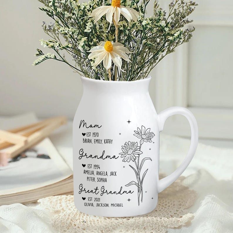 Personalized Great Grandmother Flower Vase, Great Grandma Gifts, Nana Floral Vase with Kids Name, Birthday Gifts for Mom, Mothers Day Gifts