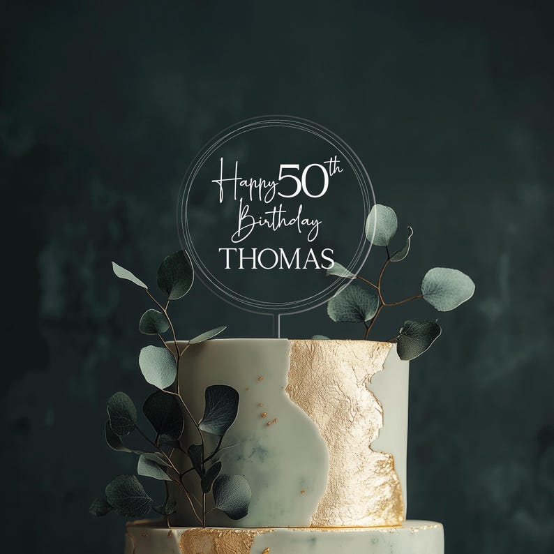 Personalized Birthday Acrylic Cake Topper, Happy Birthday Cake Topper with Name, 30th 40th 50th Birthday Decor, Anniversary Cake Topper