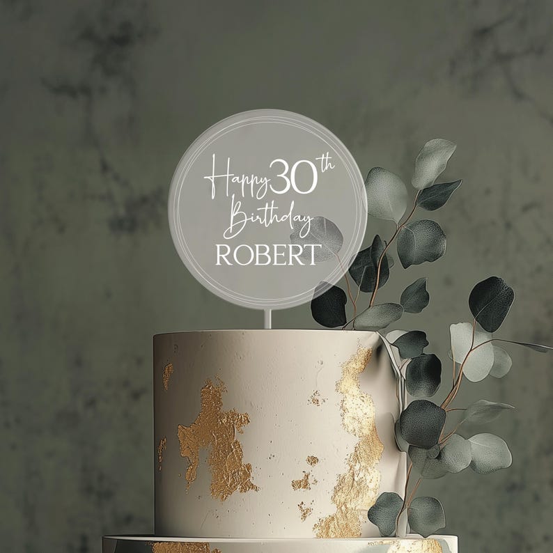 Personalized Birthday Acrylic Cake Topper, Happy Birthday Cake Topper with Name, 30th 40th 50th Birthday Decor, Anniversary Cake Topper