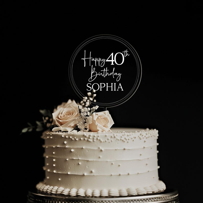 Personalized Birthday Acrylic Cake Topper, Happy Birthday Cake Topper with Name, 30th 40th 50th Birthday Decor, Anniversary Cake Topper