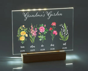 Light Up Lamp Grandma's Garden | Personalised Night Light | Birth Flower Family Gift | Mothers Day Gardening Gift | Gift for Grandparents