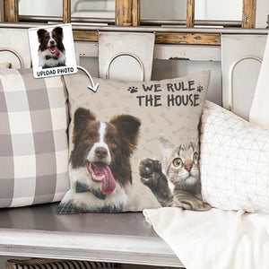 Custom Dog Photo Pillow - My House, My Rules Personalized Pet Cushion - Funny and Unique Gift for Dog Lovers - Cat Family Favorite Pillow