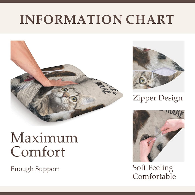 Custom Dog Photo Pillow - My House, My Rules Personalized Pet Cushion - Funny and Unique Gift for Dog Lovers - Cat Family Favorite Pillow