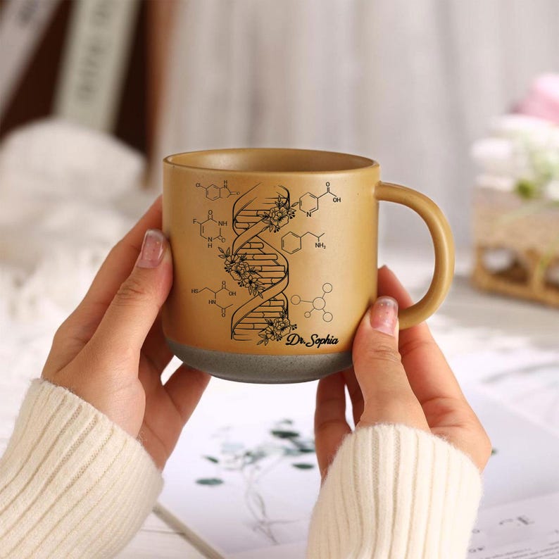 Personalized Geneticist Mug, Genetics Gift, Biology Gift, Custom DNA Pottery Mug, Science Geek Gift, Science Teacher Gift, Chemistry Gift