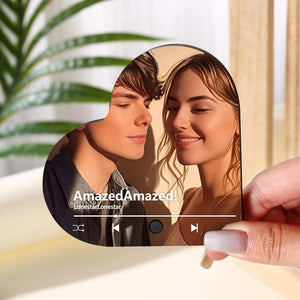 Personalized Photo & Song Fridge Magnet, Custom Music Refrigerator Magnet, Play Whole Song Music Heart Ornament, Anniversary Gifts for Him