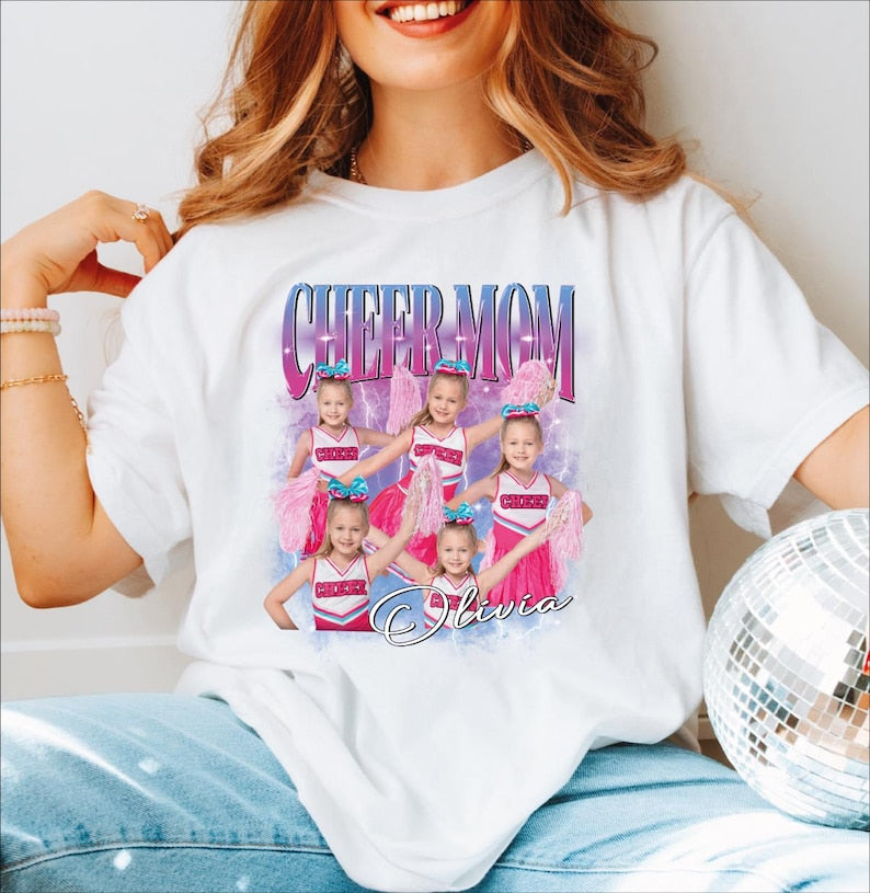 Personalized Cheer Mom Shirt, Custom Photo Cheer Mama Tshirt, Game day Cheer Leading Your Own Pictures Shirt, Custom Mom Cheer Shirt