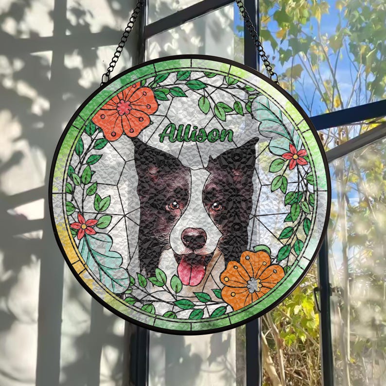 Custom Pet Portrait Stained Glass Suncatcher / Dog SunCatcher Memorial / Dog Portrait Art Suncatcher / Personalized Pet Portrait