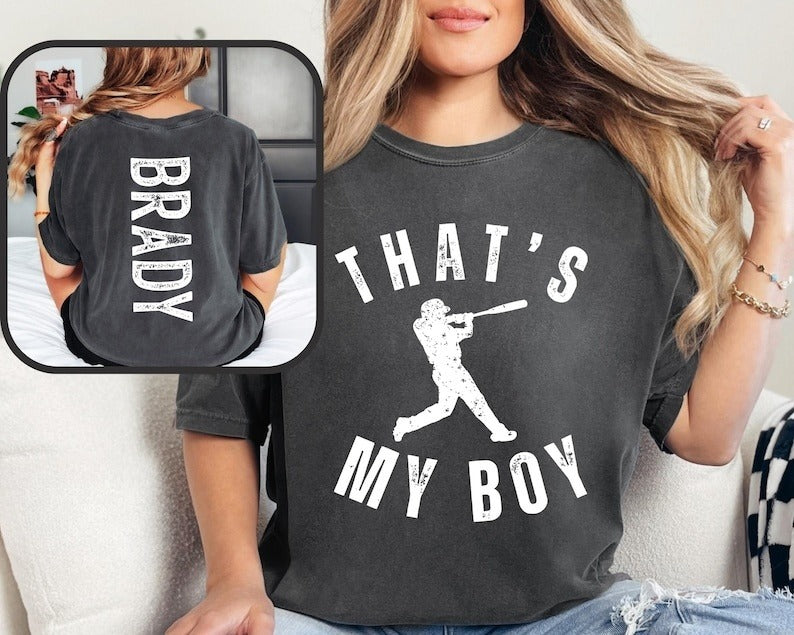 Custom That's My Boy Baseball Mom Shirt, Personalized Gift for Mom Dad, Cute Baseball Mom Sweatshirt, Baseball Mom Shirt