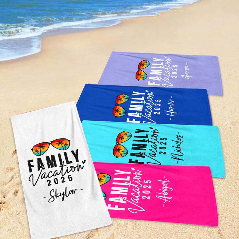 Personalized Family Vacation 2025 Beach Towel, Matching Family Trip Gift For Summer, Family Vacay, Family Cruise Towel, Family Reunion Gift