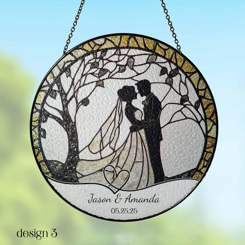 Wedding Gift Glass Sun Catcher Ornament, Bride and Groom Suncatcher, Mr & Mrs Wedding Gift, Bridal Shower Gift, Couple Keepsake