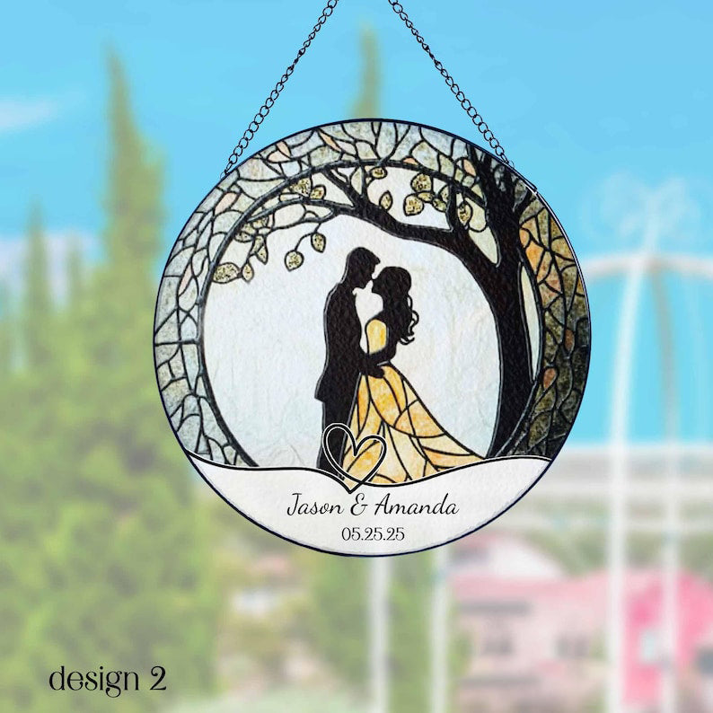 Wedding Gift Glass Sun Catcher Ornament, Bride and Groom Suncatcher, Mr & Mrs Wedding Gift, Bridal Shower Gift, Couple Keepsake
