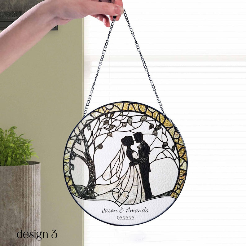 Wedding Gift Glass Sun Catcher Ornament, Bride and Groom Suncatcher, Mr & Mrs Wedding Gift, Bridal Shower Gift, Couple Keepsake