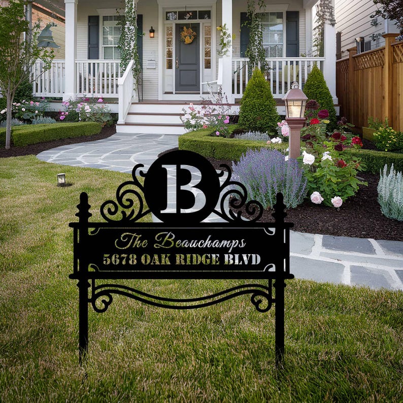 Custom Wrought Metal Family Name Sign: Personalized Garden Decor,Yard Address Stake,Outdoor Stake