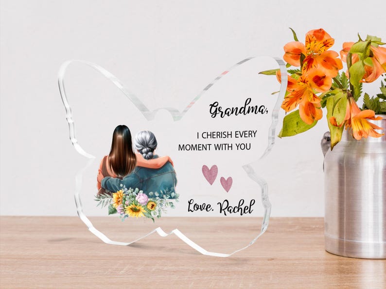 Custom plaque for Grandma,Grandmother and granddaughter plaque,Butterfly Acrylic Plaque,gift for grandma,Nana Birthday Gift,Present for Mimi