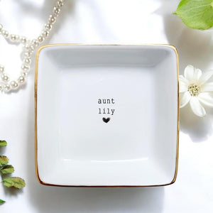 Custom Aunt Name Ring Dish, Tia Birthday Baptism Gift, Pregnancy Announcement Auntie Gift