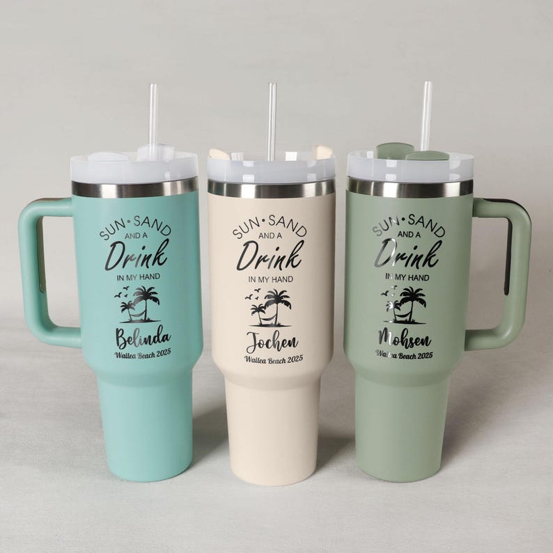 Personalized Beach Tumbler for Girl's Trip, Custom Vacation 40 oz Tumblers, Girls Weekend Gift, Laser Engraved Cups, Stainless Steel Mug
