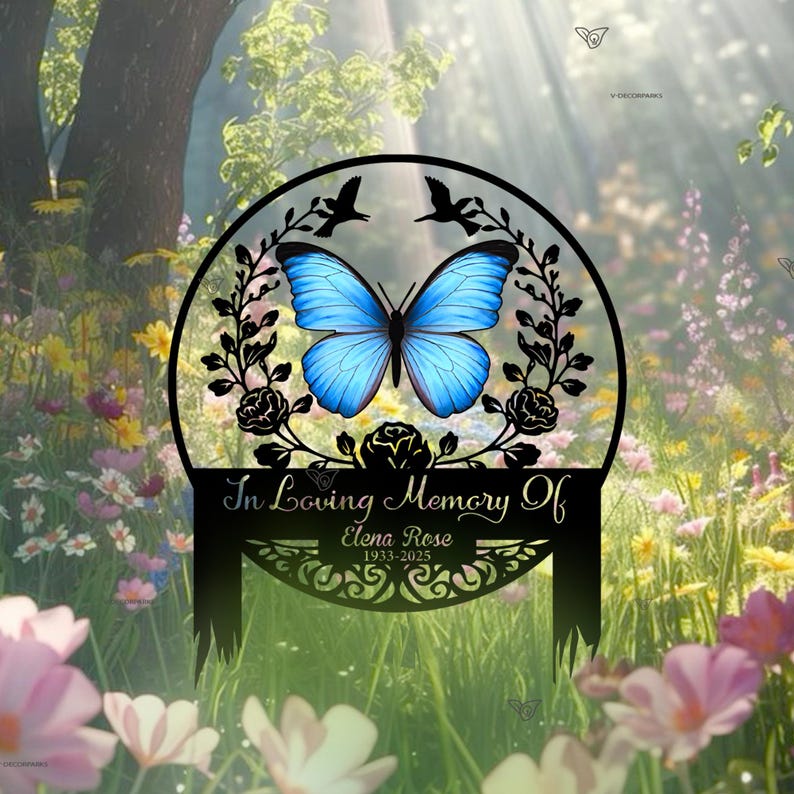 Custom Memorial Stake Metal Sign, Butterfly Memorial Stake, In Loving Memorial, Remembrance Stake, Sympathy Gift, Outdoor Grave Marker Decor