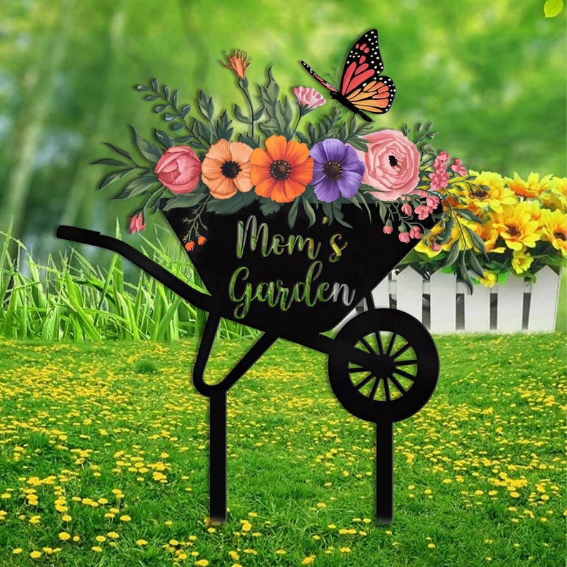 Personalized Garden Sign With Stake, Custom Garden Name Sign,Outdoor Decor,Garden Flower Sign,Metal Yard Sign,Garden Decor Housewarming Gift