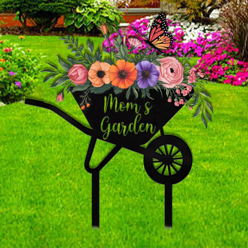 Personalized Garden Sign With Stake, Custom Garden Name Sign,Outdoor Decor,Garden Flower Sign,Metal Yard Sign,Garden Decor Housewarming Gift