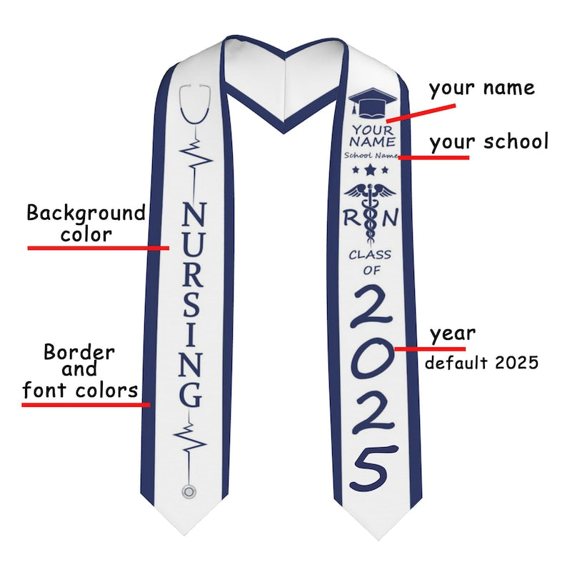 Custom RN Nursing Graduation Stole,Personalized Class of 2025 ,Custom Name Graduation Stole,Personalized Graduation Sash Gifts for Friends