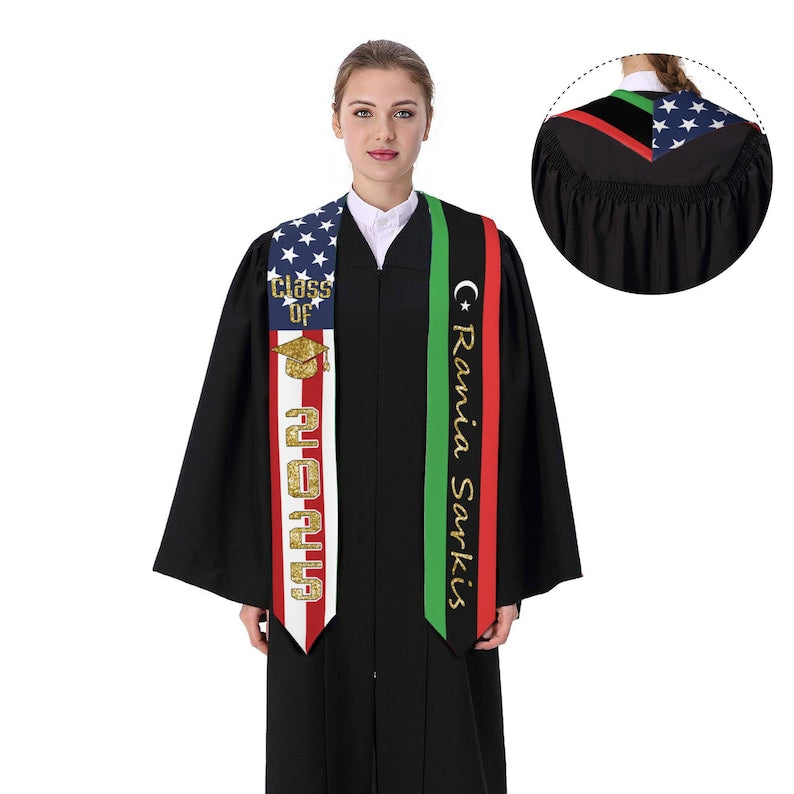 Custom Flag graduation Stole,Custom Graduate Sash with Name,Custom Gifts for Grad,Custom Class of 2025 Graduation Gift,Custom Mixed Two Flag