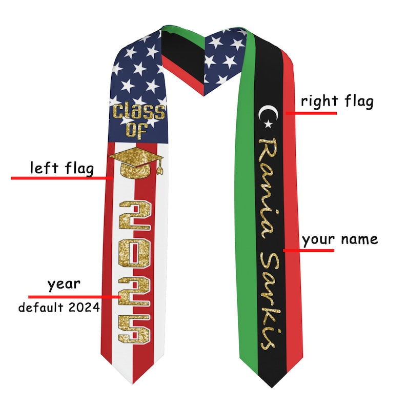 Custom Flag graduation Stole,Custom Graduate Sash with Name,Custom Gifts for Grad,Custom Class of 2025 Graduation Gift,Custom Mixed Two Flag