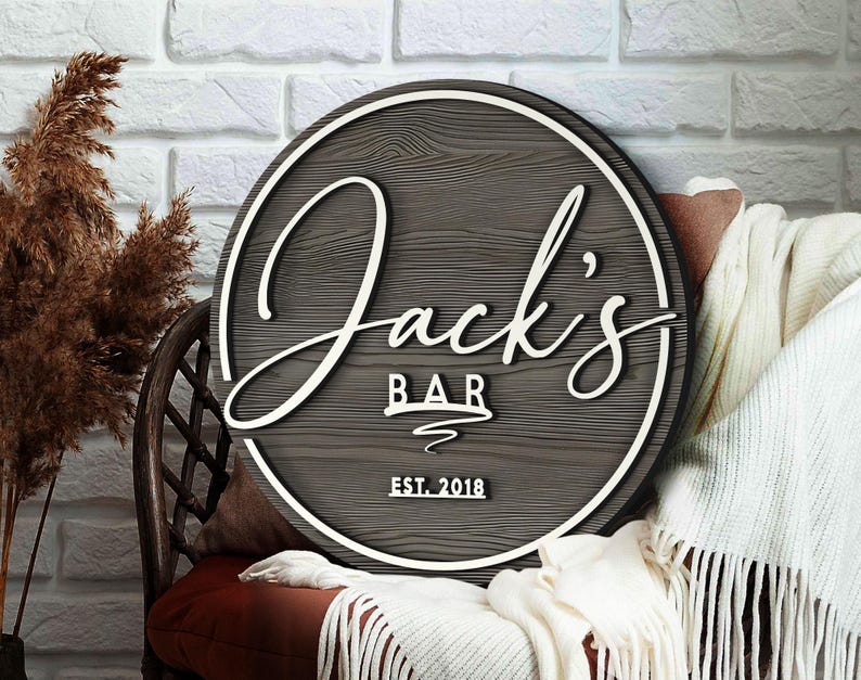 Personalized 3D Embossed Wooden Bar Sign, Round Wooden Sign, Custom Wood Sign, Home Bar Sign, Cabin, Man Cave, Pub, Bar Decor, Basement Bar