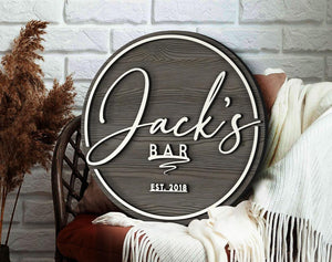 Personalized 3D Embossed Wooden Bar Sign, Round Wooden Sign, Custom Wood Sign, Home Bar Sign, Cabin, Man Cave, Pub, Bar Decor, Basement Bar