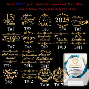 Personalized Employee Award, Retirement Appreciation, for Manager, Staff, Retirement Award Custom Award Plaque Wooden Base , Thank you