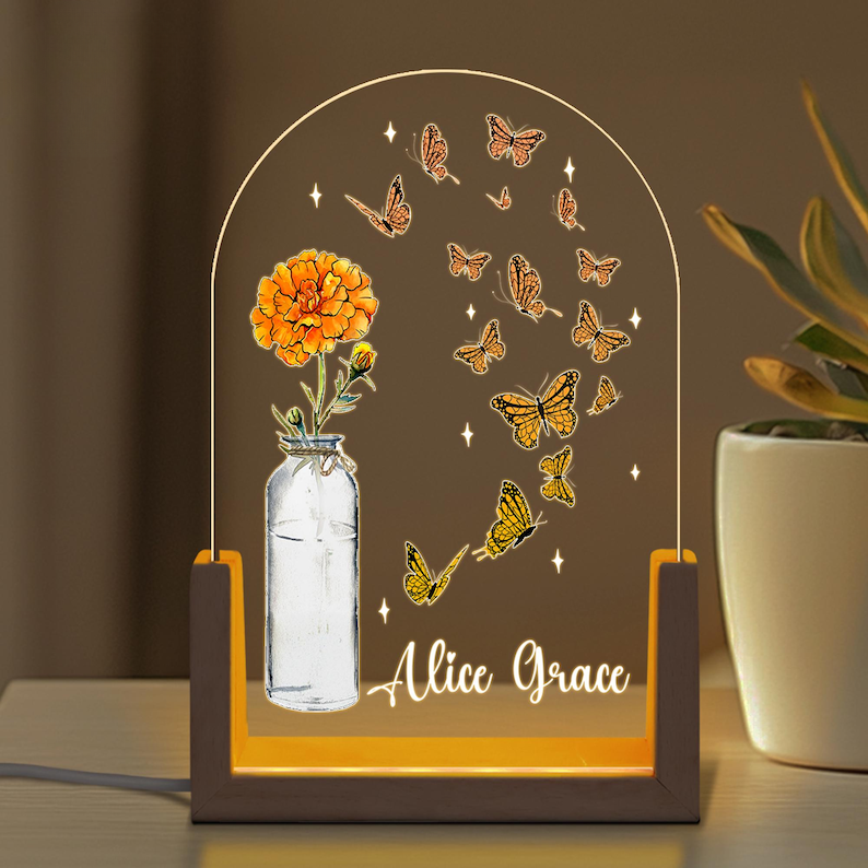 Personalized Birth Flower With Name Night Light, Gift for Mom, Mother's Day Gift For Grandma, Bedroom Night Light, Friend Gift, Mom Led Sign