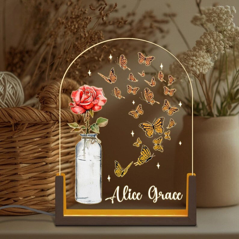 Personalized Birth Flower With Name Night Light, Gift for Mom, Mother's Day Gift For Grandma, Bedroom Night Light, Friend Gift, Mom Led Sign