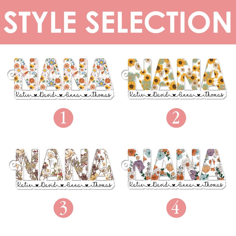 Personalized Mother's Day Gift For Nana, Custom Grandma Keychain, Nana With Grandkids Name Flowers Keyring, Gift For Grandma, Gift For Mom