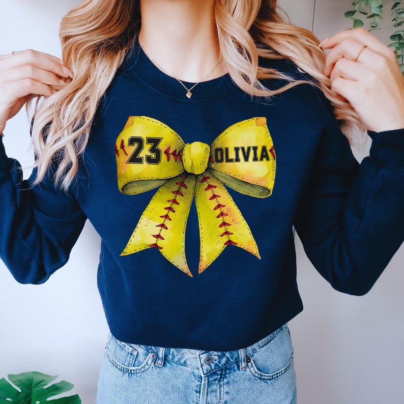 Custom Softball Coquette Sweatshirt, Softball Bow Sweatshirt, Softball Mom Sweatshirt, Custom Game Day Sweatshirt, Softball Sister Crewneck