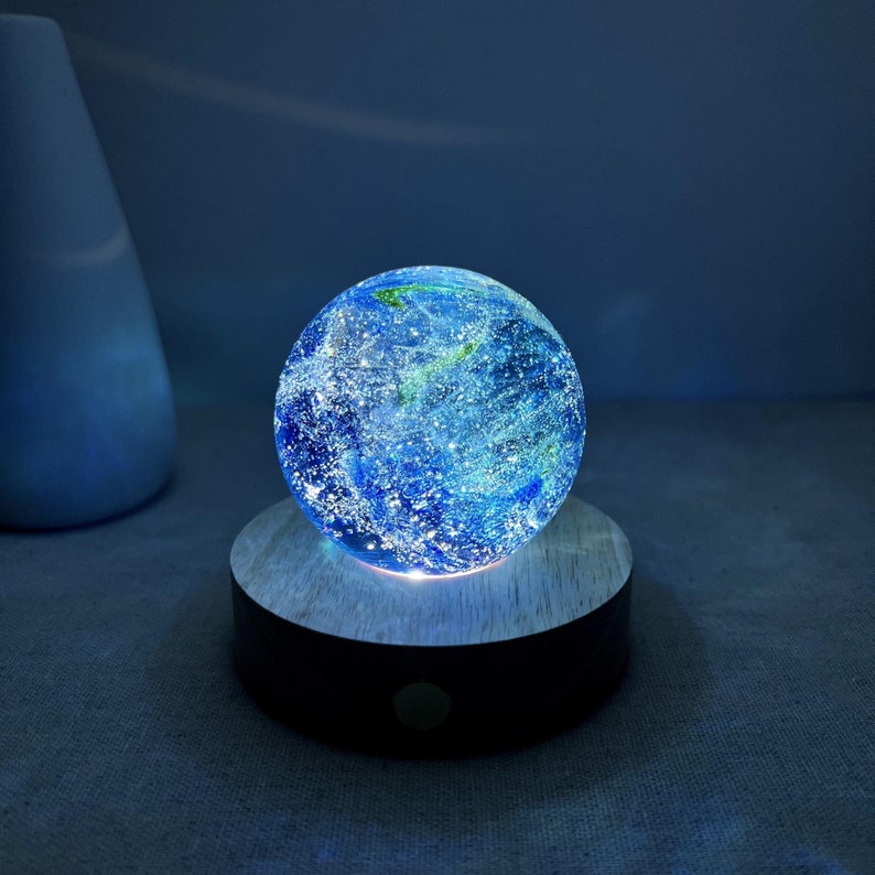 Custom Blue Galaxy Glass Ball Light, Personalized Planet Night Lamp, Engraved Sky Night Light, LED Star Table Lamp, Space Planet Desk Lamp