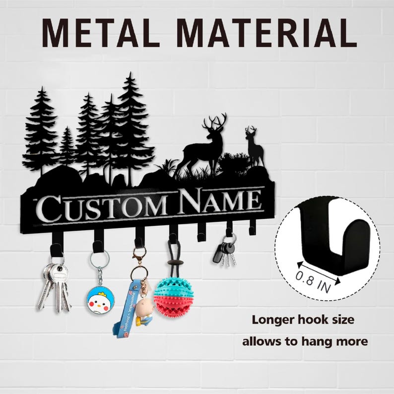 Personalized Metal Key Holder | Custom Deer Key Hooks Rack | Rustic Key Rack | Metal Key Organizer | Gift for Housewarming | Deer Wall Decor