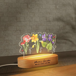 Customized Birthday Flower 3D LED Night Light, Mothers Day Gifts For Grandma, Grandma Garden With Kids Name Gifts, Gift From Grandkids