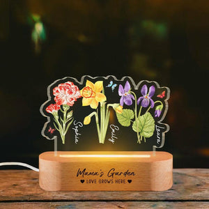 Customized Birthday Flower 3D LED Night Light, Mothers Day Gifts For Grandma, Grandma Garden With Kids Name Gifts, Gift From Grandkids