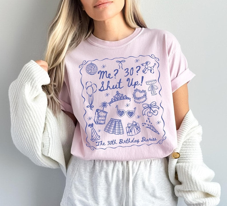 30th Birthday Diaries Shirt, Princess Thirtieth Birthday Tee, Matching Dirty Thirty Birthday Crewneck, Coquette Friend Gift