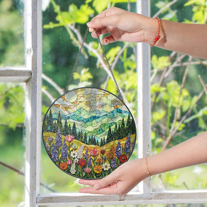 Mountain Wildflower Suncatcher Stained Glass Window Hanging Nature Art Gift for Mom Birthday