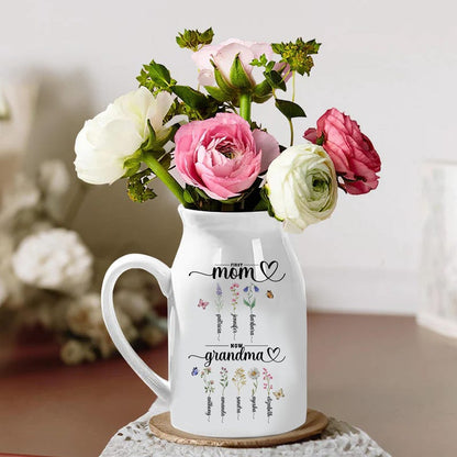 Personalized Birth Flower Flower Vase, First Mom Now Grandma Gift, Grandmas Garden Flower Vase, Grandma Gift from Grandkid, Mothers Day Gift
