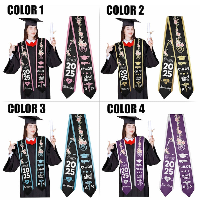 Personalized Nursing Graduation Stole, Custom Nursing Graduation gift, Custom Graduation Sash, Class Of 2025 Graduation, Graduation Gift