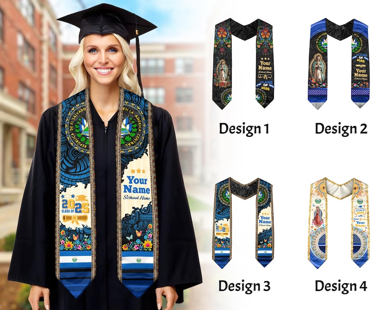 Custom Salvadorans Flag Graduation Sash 2025, El Salvador Graduation Stole 2025, Salvadorans Graduation Sash, Graduation Stole 2025
