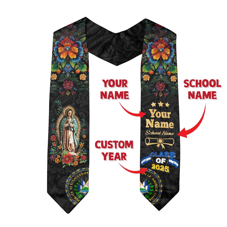 Custom Salvadorans Flag Graduation Sash 2025, El Salvador Graduation Stole 2025, Salvadorans Graduation Sash, Graduation Stole 2025