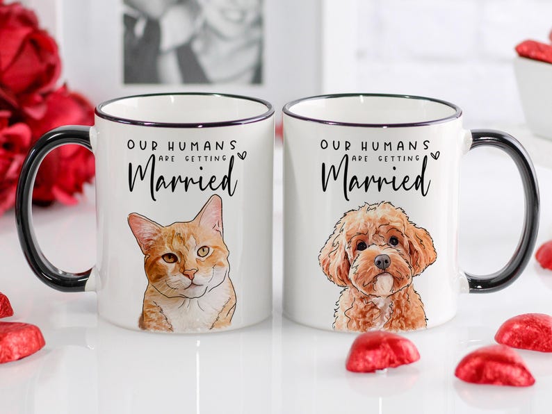Custom Engagement Pet Mug, Engagement Pet Gift, Gifts for bride to be, Bachelorette Gift,Bridal Shower Gift, Engaged Mug, Newly Engaged Gift